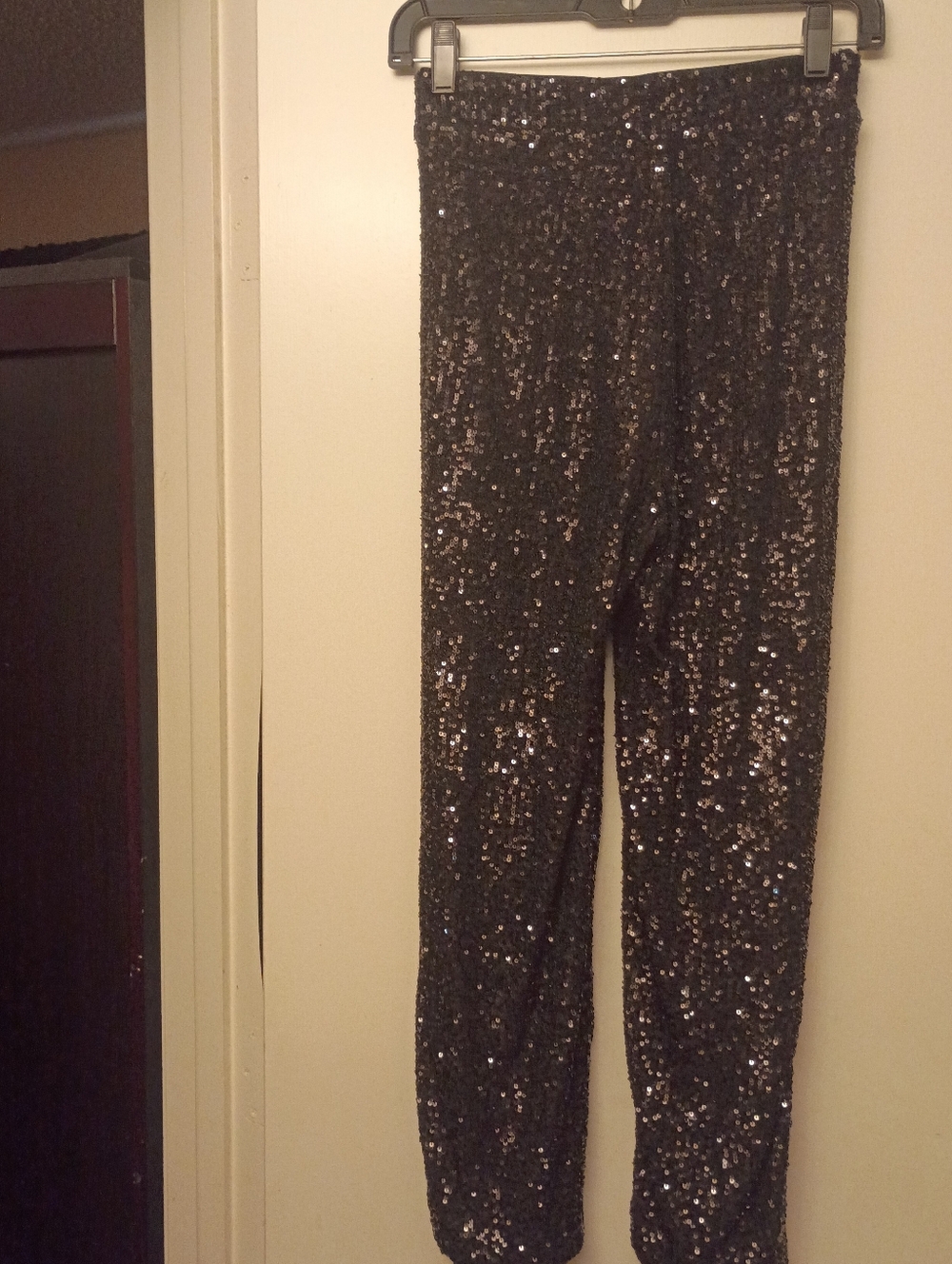 Women's Black Sequin High-Waist Pants